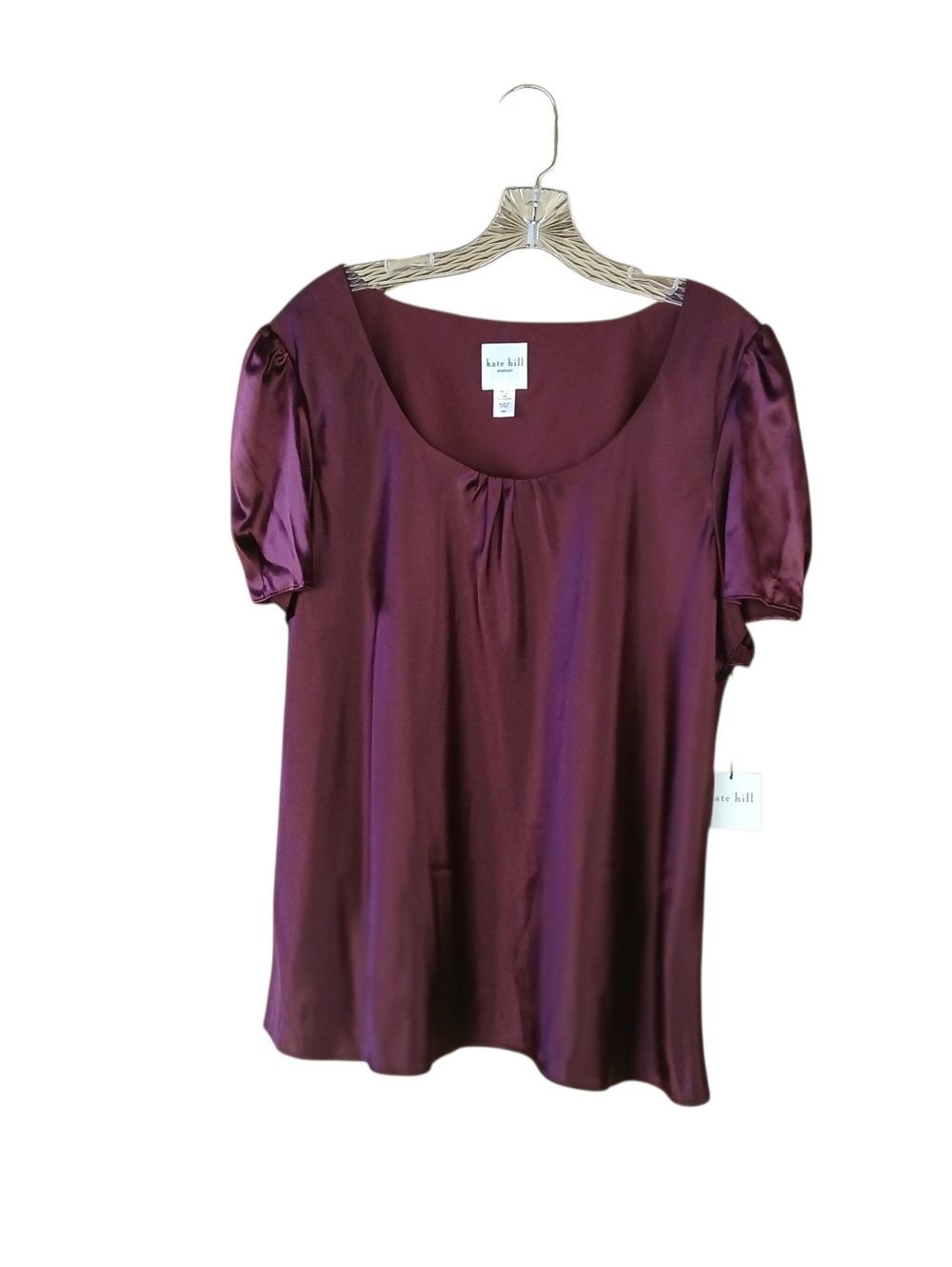 Kate Hill Merlot Scoop Neck Short Sleeved Silk Blouse Size 16W